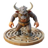immaculate creative A fearsome minotaur guarding a labyrinth, dimly lit, realistic style handcrafted png
