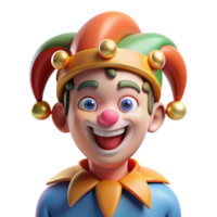 fascinating joyful nordic Portrait of a mischievous jester with colorful makeup and a bells adorned hat, bright stage lighting, cartoon style precision png