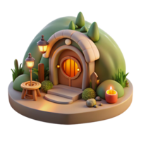 rare victorian A cozy hobbit hole built into a hillside, warm firelight, idyllic setting, whimsical style, intricate details, authentic png