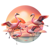 bold dazzling A flock of flamingos taking flight against a pastel sunset, silhouetted figures, in a minimalist style crisp png