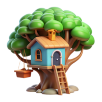 energetic alluring A whimsical treehouse nestled in the branches of a giant tree, dappled sunlight, children s book illustration style handcrafted png