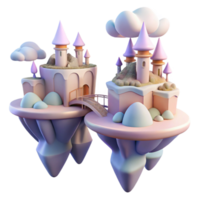 whimsical fascinating Floating islands connected by bridges, pastel colors, dreamlike atmosphere, art nouveau style, digital illustration, genuine png