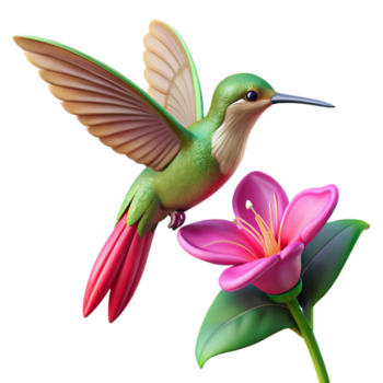 gorgeous exemplary A tiny hummingbird hovering over a vibrant fuchsia flower, close up shot with bokeh background, in the style of a nature documentary png