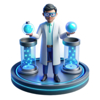 exquisite signature A scientist working in a futuristic laboratory, surrounded by holographic displays, cool blue lighting, clean and minimalist, art style png
