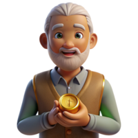 gorgeous distinguished Portrait of an elderly man with weathered hands holding a compass, his face illuminated by the warm glow of a setting sun, realistic style png