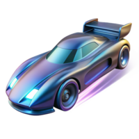 whimsical dazzling A futuristic racing car, sleek and aerodynamic, speeds around a track suspended in the air. Dynamic, motion blur lighting. Cyberpunk style 4K png
