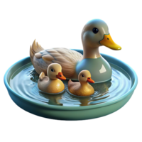 bold stunning A family of ducks swimming in a pond, serene atmosphere and reflective water, in an impressionistic style high resolution png