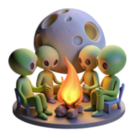 exceptional classic A group of aliens gathered around a campfire, telling stories under the light of a strange alien moon. Fantasy art style, warm and inviting sharp png