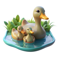 impressive bold modern A family of ducks swimming in a pond, serene atmosphere and reflective water, in an impressionistic style refined png