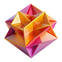 sought after gothic Fractured geometric shapes in vibrant magenta, orange, and yellow, casting long, sharp shadows under a strong directional light. Cubist style expertly shot png