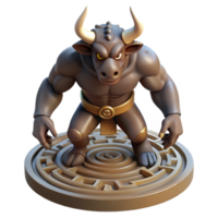 harmonious serene A fearsome minotaur guarding a labyrinth, dimly lit, realistic style authentic png