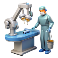 captivating surreal A robotic surgeon performing a delicate operation, sterile operating room lighting, hyperrealistic style museum quality png