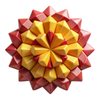 captivating modern A field of geometric shapes in shades of red and yellow, arranged in a radiating pattern, flat lighting with sharp shadows, Op Art style expertly shot png
