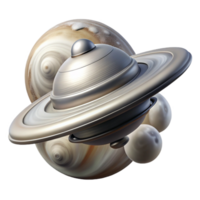 coveted elegant A sleek, silver spaceship orbiting a gas giant, swirling clouds and atmospheric effects, realistic and detailed, space art style refined png