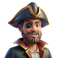 dazzling dreamy elegant Portrait of a charismatic pirate captain with an eye patch, a tricorne hat, and a mischievous grin. Warm, golden lighting. Digital painting style artisan png