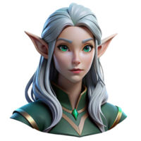 immaculate ethereal bohemian Portrait of a beautiful elf with flowing silver hair and pointed ears, enchanting forest lighting, fantasy art style handcrafted png