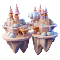quintessential tropical Floating islands connected by bridges, pastel colors, dreamlike atmosphere, art nouveau style, digital illustration, flawless png