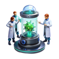 whimsical splendid A group of scientists in a futuristic laboratory, examining a strange alien organism contained within a force field. Bright, sterile lighting. Sci fi horror style professional png