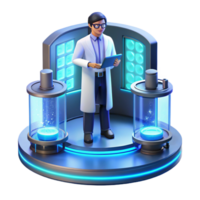notable nordic A scientist working in a futuristic laboratory, surrounded by holographic displays, cool blue lighting, clean and minimalist, art style genuine png