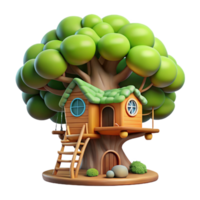 dynamic fascinating A whimsical treehouse nestled in the branches of a giant tree, dappled sunlight, children s book illustration style high quality png