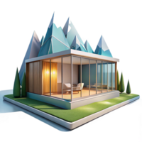 mesmerizing classic Modern minimalist house with floor to ceiling windows, overlooking a mountain range, bright natural light, top tier png