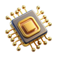 striking futuristic A single microchip, its golden connectors gleaming, suspended in a network of swirling binary code, dark background with pinpoint lighting, photorealistic style detailed png