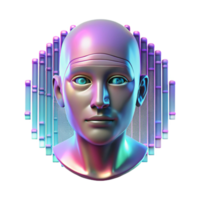 linda apaixonado criativo uma holográfico projeção do uma humano face falha e distorcendo, cercado de binário código. abstrato estilo, néon cores magistralmente capturado png
