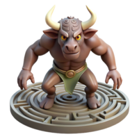 alluring sought after A fearsome minotaur guarding a labyrinth, dimly lit, realistic style png