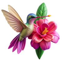 whimsical alluring A hummingbird hovering near a vibrant fuchsia flower, intricate details, macro photography style, bright, natural lighting 8K png