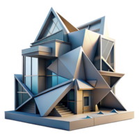iconic geometric Deconstructivist building, fragmented forms, sharp angles, dynamic lighting, abstract, architectural style 4K png