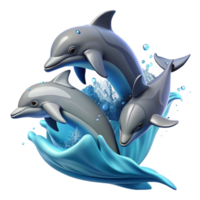 distinguished abstract A group of dolphins leaping out of the ocean. Dynamic pose, ocean spray premium png