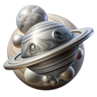 dramatic distinguished A sleek, silver spaceship orbiting a gas giant, swirling clouds and atmospheric effects, realistic and detailed, space art style png