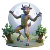 captivating mysterious futuristic A playful satyr dancing in a moonlit forest glade, dappled light through the leaves, whimsical illustration style masterfully captured png