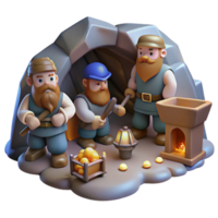 sought after contemporary A group of dwarves mining for gems, dimly lit cave, realistic style elite png