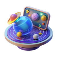 dynamic vibrant A holographic display showing a map of the solar system, interactive elements, futuristic style museum quality png