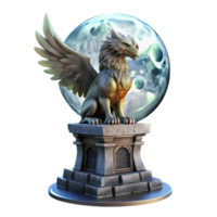 dazzling harmonious victorian A majestic griffin perched atop a crumbling obsidian tower, illuminated by the ethereal glow of a full moon, painted in a hyperrealistic style fine detail png
