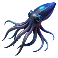glorious signature A giant squid swimming in the deep ocean, dark and mysterious atmosphere, bioluminescent details png