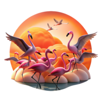 exceptional urban A flock of flamingos taking flight against a fiery sunset, vibrant pinks and oranges, abstract painting style masterfully captured png