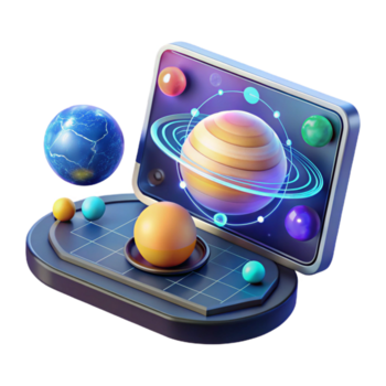 pristine traditional A holographic display showing a map of the solar system, interactive elements, futuristic style studio quality png