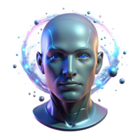 exquisite harmonious renaissance A holographic projection of a human face flickers in the darkness, surrounded by swirling particles of light. Moody, low key lighting. Cyberpunk style professional png