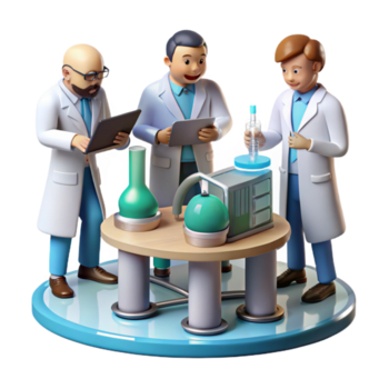 dramatic surreal A group of scientists working on a complex technological project, laboratory setting, realistic style elite png