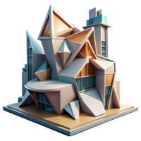 spectacular art deco Deconstructivist building, fragmented forms, sharp angles, dynamic lighting, abstract, architectural style studio quality png