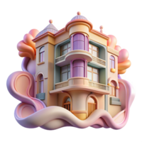 striking peaceful art deco Art Nouveau apartment building, flowing lines and floral motifs, soft pastel colors, art nouveau style studio quality png