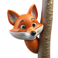 dramatic fascinating A sly fox peering out from behind a tree, cunning expression, realistic rendering handcrafted png