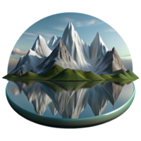 dynamic dramatic A majestic mountain range reflected in a still lake. Mirrored reflection, serene atmosphere museum quality png