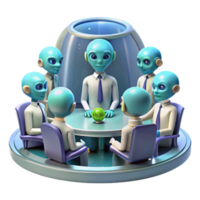 dramatic dazzling A group of alien diplomats meeting in a holographic chamber, intricate alien architecture, formal and dignified, photorealistic style high quality png