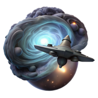 extraordinary romantic art deco A lone spaceship, silhouetted against a giant, swirling nebula, journeys through the vastness of space. Dramatic, backlighting. Space opera style original png