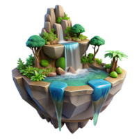 breathtaking iconic A floating island with waterfalls, lush vegetation, soft diffuse lighting, fantasy style, png
