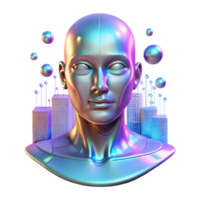 dynamic striking A holographic projection of a human face glitching and distorting, surrounded by binary code. Abstract style, neon colors fine detail png