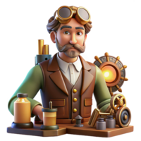 splendid modern A portrait of a steampunk inventor in his workshop, surrounded by tools and gadgets, warm, ambient lighting, realistic style detailed png